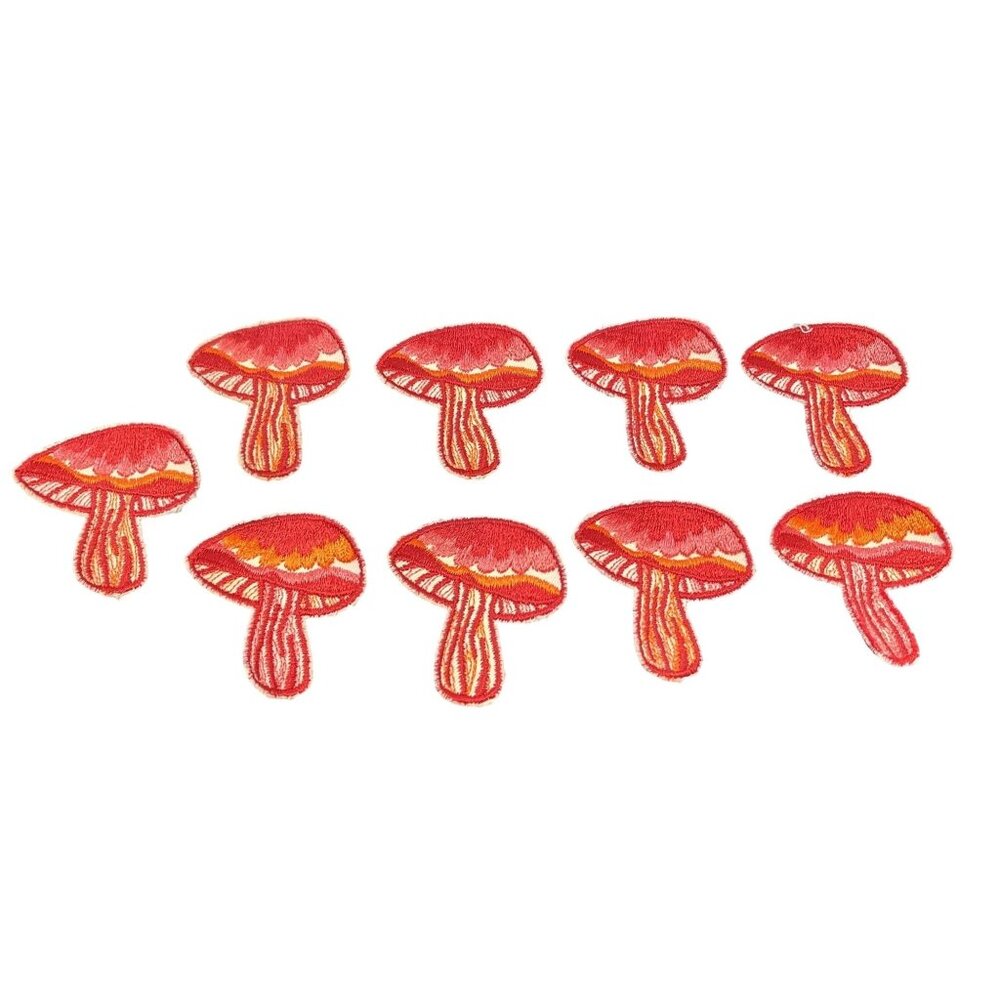 Set of 8 Red & Orange Mushroom Embroidered Iron-On Patches Clothing Hats Bags